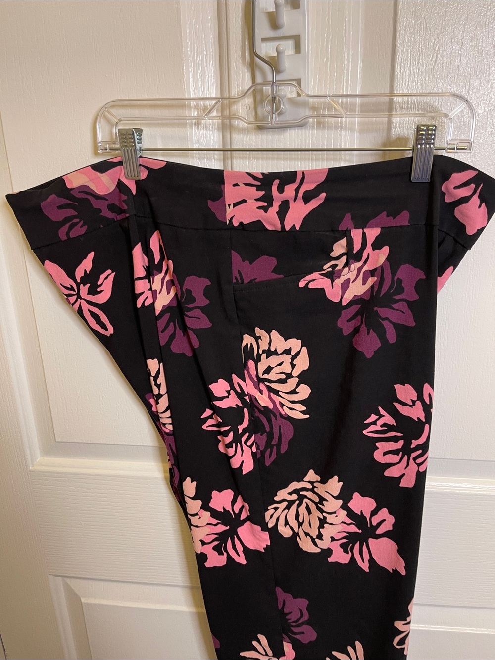 Terra & Sky Black Base Capri with Multiple Shades of a Pink Floral Pattern.